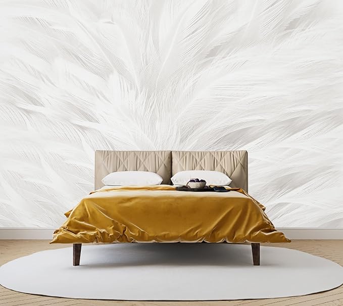 Feather Wallpaper Mural Elegant Gray and White Mural Wallpaper for Living Room Bedroom （Not Peel and Stick）
