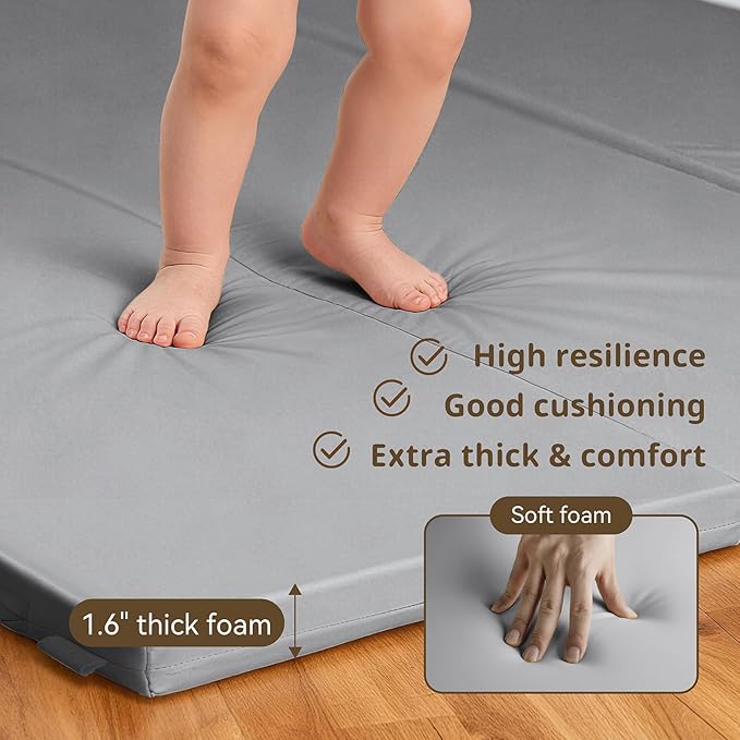Baby Play Mat, 48 x 48 Inch Foldable PU Leather Waterproof Playpen Mat, 1.6" Extra Thick Foam Floor Mat for Infants and Toddlers, Non-slip Toddler Activity Playmat Cushion