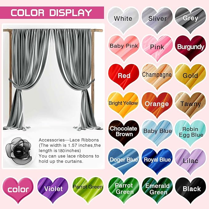 10x10ft Wedding Curtains Grey Wedding Backdrop for Ceremony Prom Stage Backdrop Satin Fabric Curtain Drapes Curtains Panels with Rod Pockets W5' x H10'2 Panels YUNBSDJ021