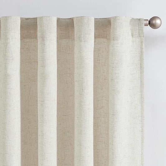 jinchan Sliding Door Curtain 100 Inches Wide Natural Linen Blend Drape for Living Room, 90 Inches Length for Patio Door 1 Panel 100W x 90L with Rod Pocket Back Tab, Beige (Ecru)
