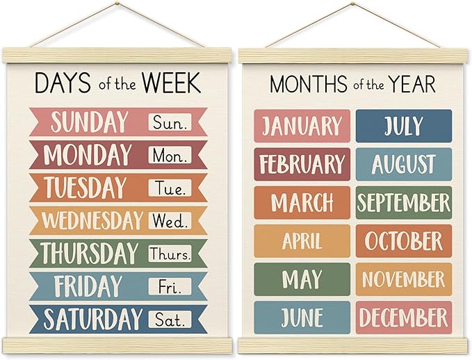 BONETAT Nursery Color Days of the Week Poster for Kids,Educational Toddler Learning Posters for Playroom Wall Art,Preschool Shapes Colors Chart for Classroom & Homeschool - A06