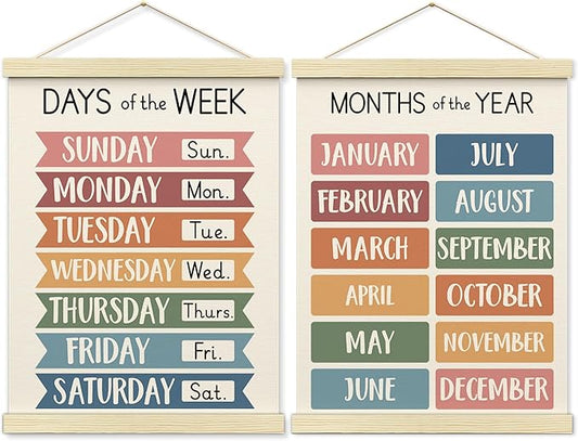 BONETAT Nursery Color Days of the Week Poster for Kids,Educational Toddler Learning Posters for Playroom Wall Art,Preschool Shapes Colors Chart for Classroom & Homeschool - A06