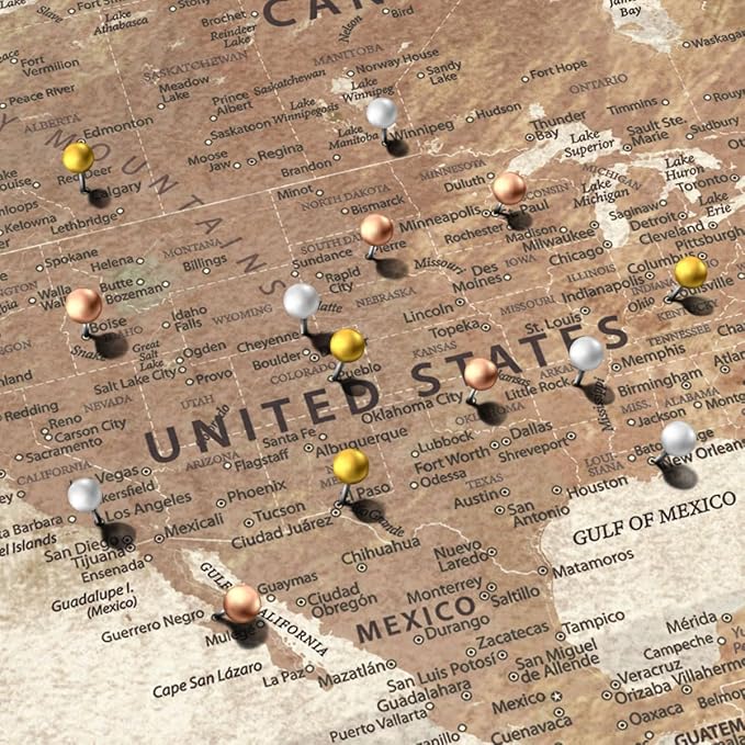 ElephantStock - Personalized Be The Navigator I Push Pin World Map Wall Art - Horizontal Canvas Wall Art - Living Room Wall Decor - Digital Art Map Canvas Art - Brown And Beige Decor - 48" x 32"