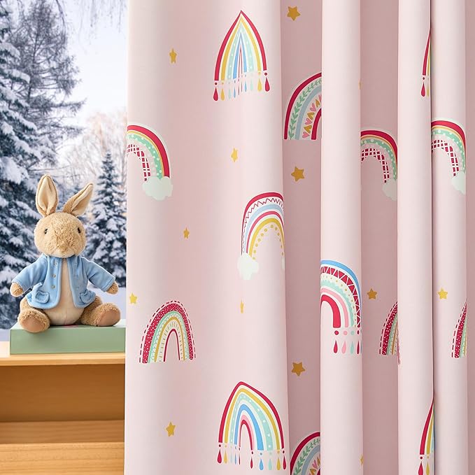 jinchan Nursery Blackout Curtains for Kids Room Rainbow Pink Curtains Cute Girls Bedroom Dorm Playroom Window Treatment Grommet Thermal Insulated Room Darkening 2 Panels 84 Inch Length
