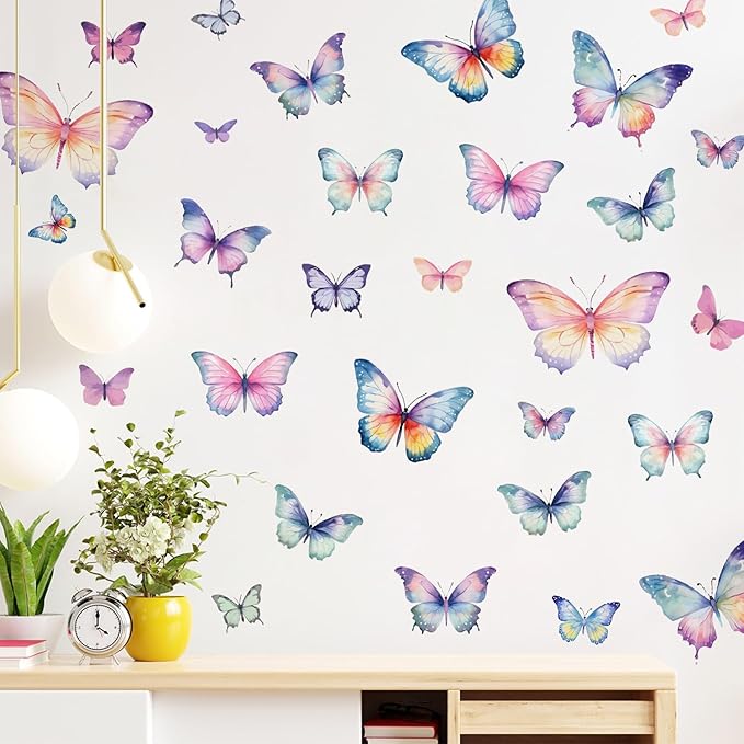 Colorful Butterfly Wall Decals Removable DIY Butterfly Wall Stickers Peel and Stick Butterflies Wall Decor Stickers for Kids Girls Bedroom Nursery Bathroom Decorations DD3641