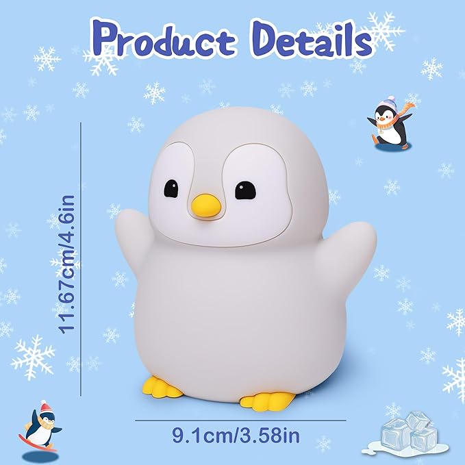 YuanDian Penguin Night Light, Cute Animal Themed Gifts for Adults and Teens. Decorate Bedrooms with Silicone Penguin Toy Nightlights, Christmas Birthday Gift for All