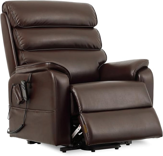 DYNOX Big Man Large-Wide Power Dual Motor Lift Recliners Chairs for Elderly Lay Flat Lift Chair with Infinite Positions, Heat & Massage, Supports 400 LBS(9298,Faux Leather,Brown)