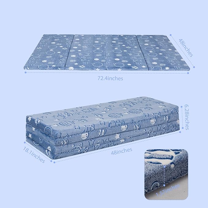 MeMoreCool Kids Floor Futon Mattress, Play Mat Muscle Mat Large 6x4 FT, Thicken Foam Tatami Mattress for Children Play Area, Foldable Sleeping Crawling Pad for Playroom