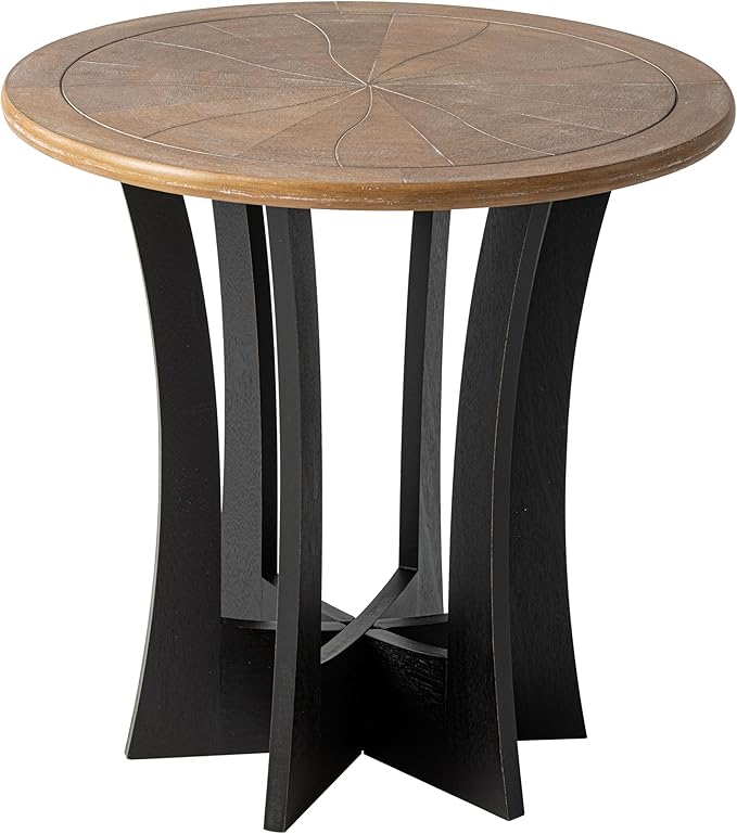 COZAYH Farmhouse Round End Table with Criss-Cross Wood Legs, Rustic French Country Side Table for Dinning or Living Room, Modern, Black, Natural Wood