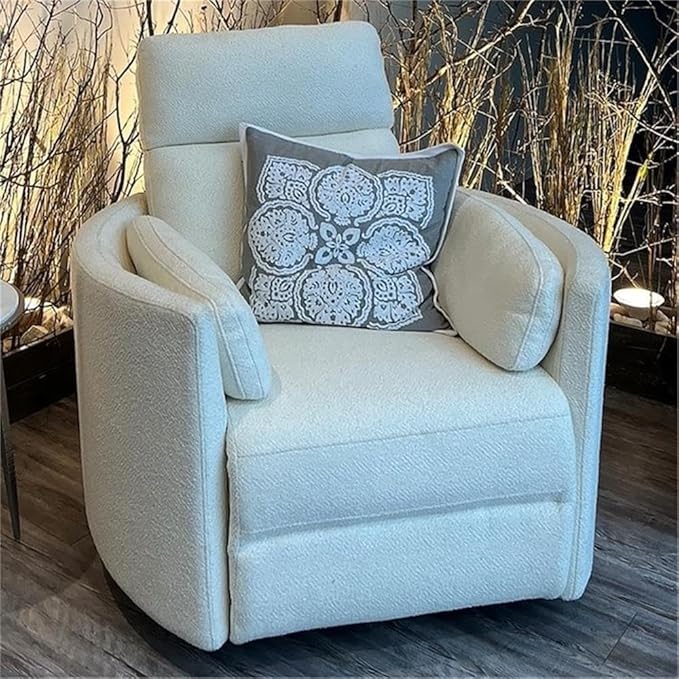 Pemberly Row Fabric Recliner Chair, Electric in White (40" H x 40" W x 37" D) for Living Room, Bedroom, Office with USB Charger, Power Swivel Glider Recliner