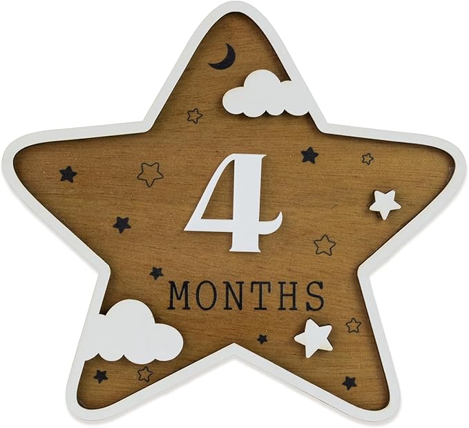 Wooden 3D Baby Monthly Milestone Cards Monthly Milestone Discs Newborn Photography Props Baby Announcement Sign Baby (Star)