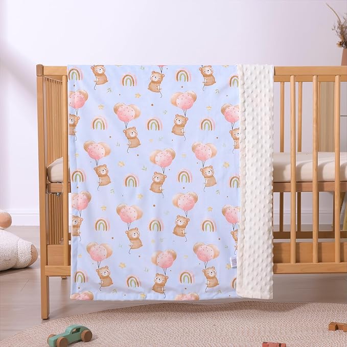 iEvolve Baby Nursery Bed Blankets Ultra Soft Double Layer Mini Blanket Minky Blanket Receiving Blankets Shower Gifts(Ballon Bear,45 * 60in)