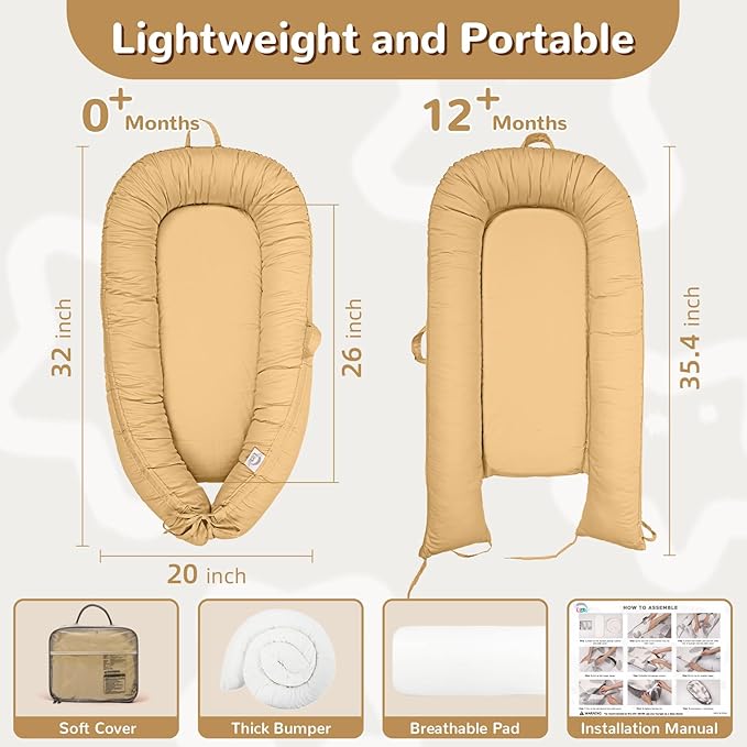 Baby Lounger, Infant Lounger for Newborn,Portable Baby Nest Cover Breathable & Soft, Newborn Essentials