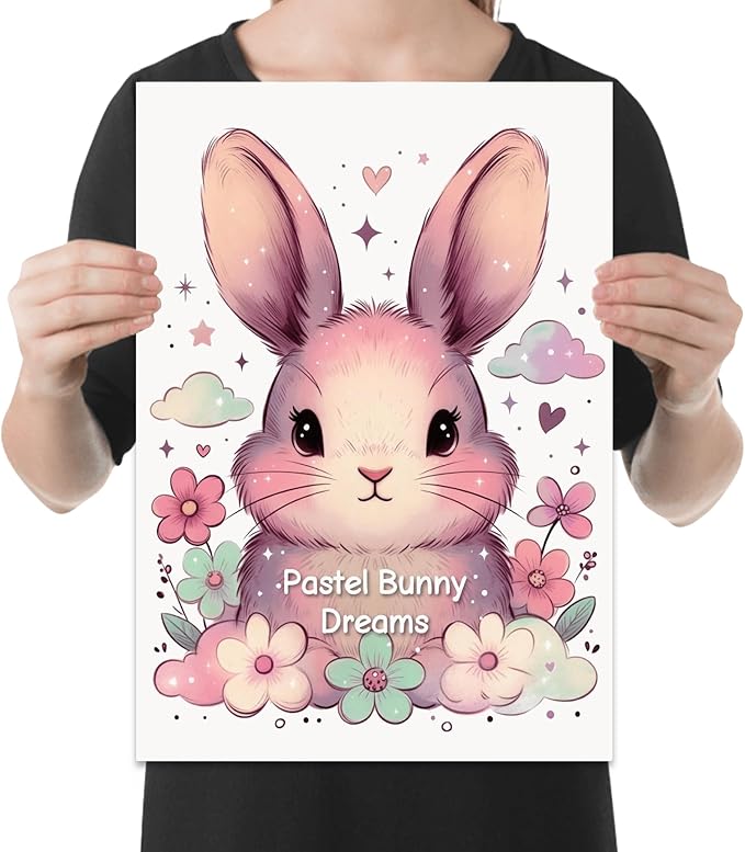 Pastel Bunny Dreams - Nursery Art - 13x19 Poster Print - Whimsical Decor
