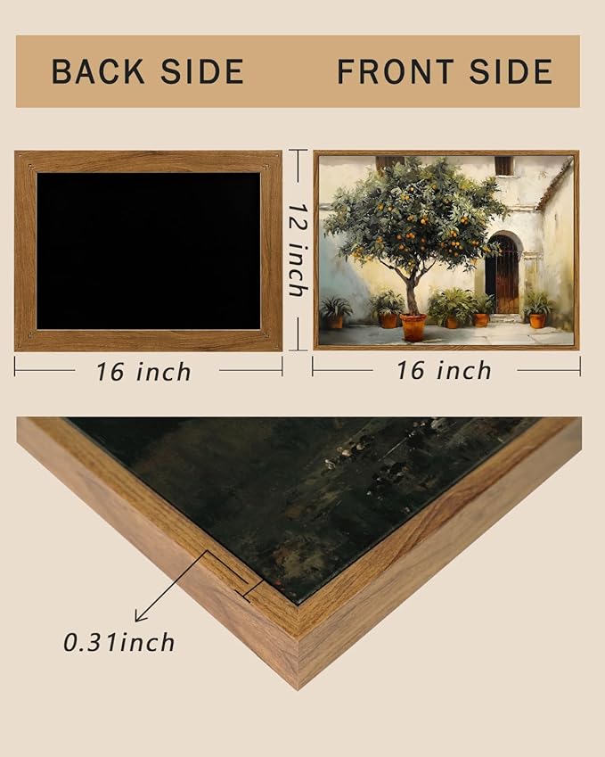 ARPEOTCY Vintage Framed Canvas Wall Art, 12x16inch, Farmhouse Courtyard with Orange Tree Wall Decor, Country Art Prints Home Decorations, Landscape Paintings for Living Room Bedroom Shelf Decor