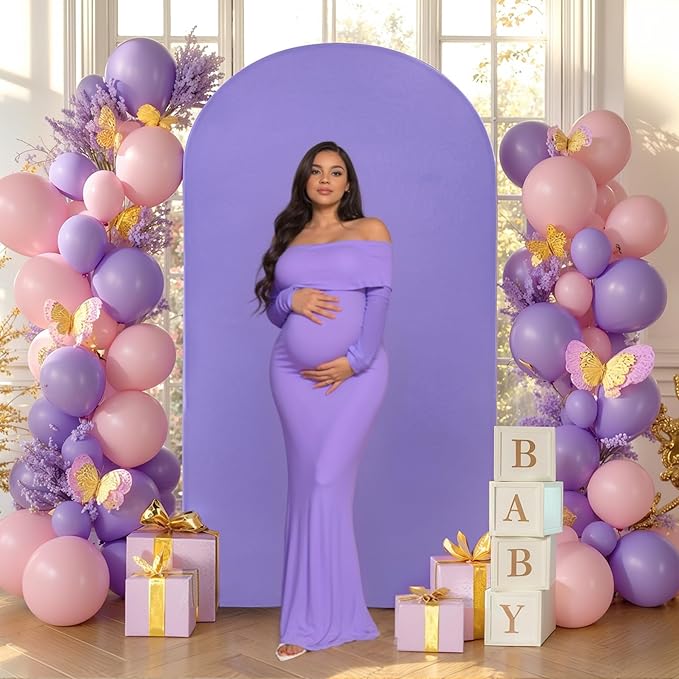 Lavender Arch Cover 6.6FT Spandex Fitted Wedding Arch Stand Covers Round Top Chiara Arch Covers Stretchy Backdrop Cover for Birthday Party Ceremony Banquet Decoration