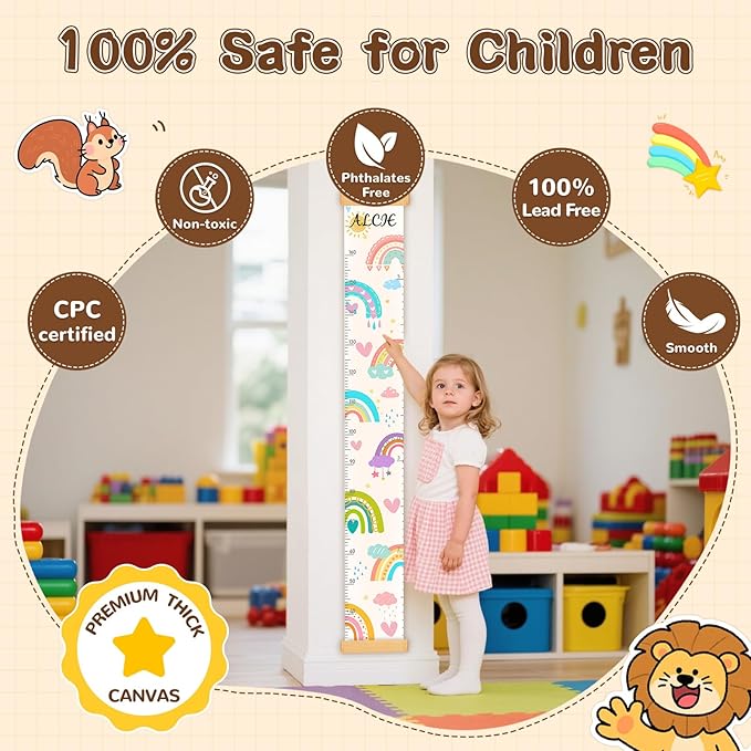 Height Growth Chart, Canvas Height Chart for Kids Baby, Hangable and Removable Growth Chart for Wall Room Nursery Decor, Toddler Height Wall Chart for Baby Room