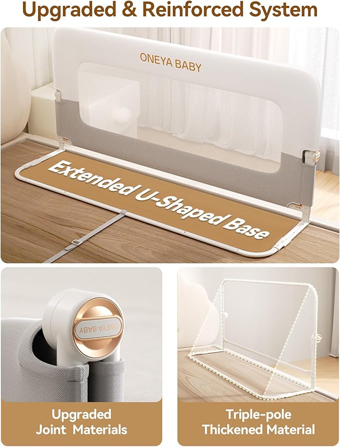 Baby Bed Rail Guard, 48in Thickened Toddler Bed Rail for Toddlers, Extral Tall Swing Down Kids Child Safety Side Railing Guards/Rails for Twin, Full, Queen, King Bunk Size Bed, White/Grey, 27”H