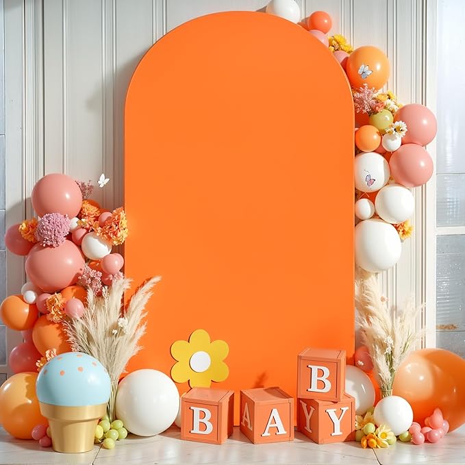 6FT Orange Arch Backdrop Cover, Spandex Fitted Wedding Arch Stand Covers Round Top Chiara Backdrop Cover for Thanksgiving Birthday Party Ceremony Banquet Decoration