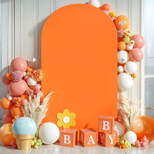 6FT Orange Arch Backdrop Cover, Spandex Fitted Wedding Arch Stand Covers Round Top Chiara Backdrop Cover for Thanksgiving Birthday Party Ceremony Banquet Decoration
