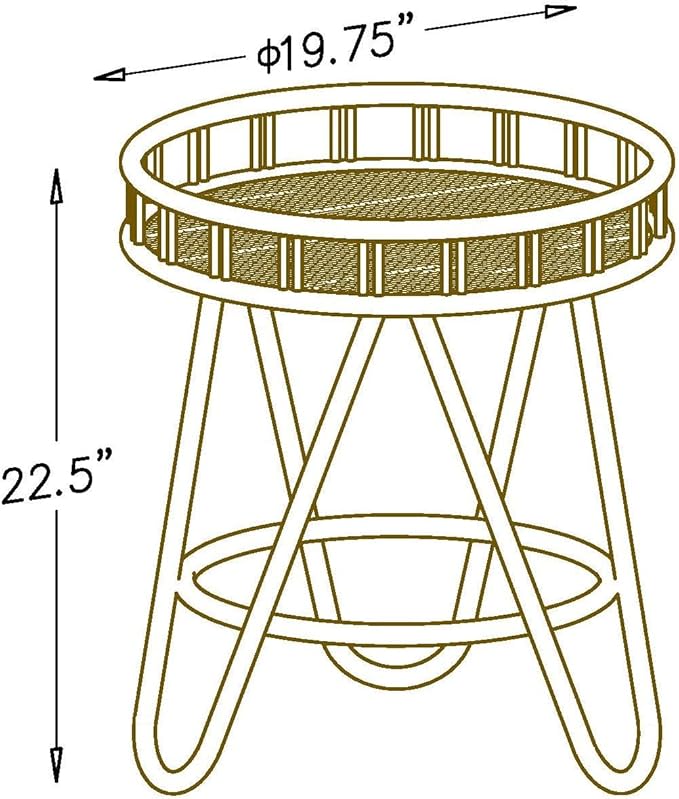 FINECASA Rattan Side Table with Wicker Tray Top 20x23'', Boho Hand-Woven End Table, Small Round End Table with Hairpin Legs, Coffee Table Set for Living Room, Bedroom (Brown)