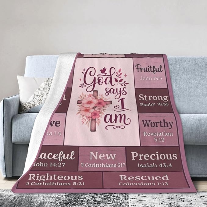 God Says I Am Christian Bible Verse Throw Blanket Religious Inspirational Soft Cozy Fleece Fuzzy Plush Warm Stuff Bedding Blankets Gifts for Boys Girls Kids Adult Men Women 50"X60"