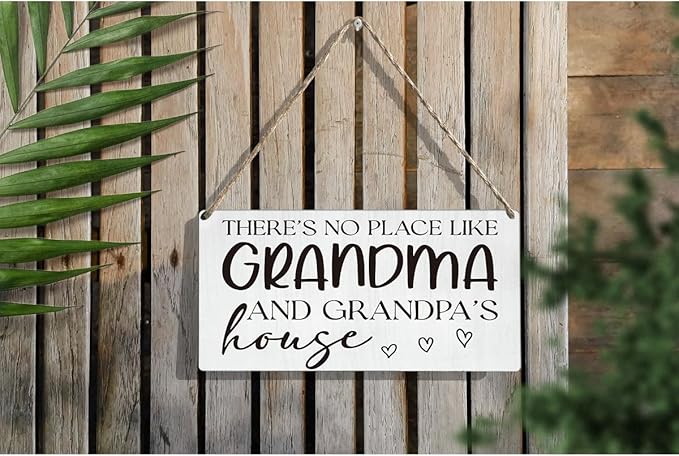 Grandparents Gifts from Grandkids There's No Place Like Grandma and Grandpa's House Sign Wooden Signs Farmhouse Home Decor for Father's Day Birthday Christmas Thanksgiving Gift 12 × 6 Inch（Wood 4005）