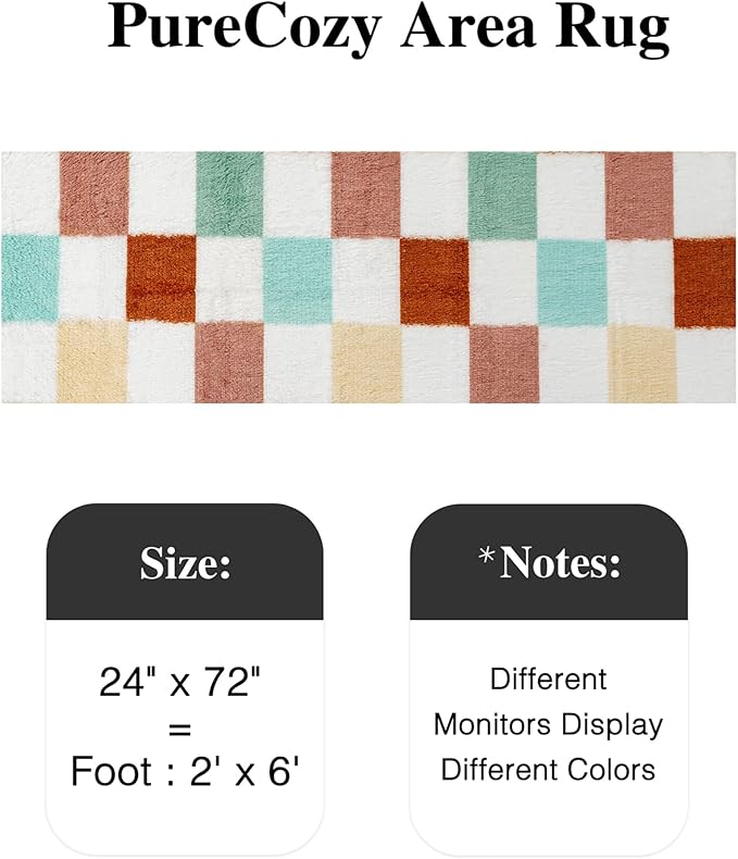 Checkered Area Rug 2x6 for Bedroom, Colorful Modern Shag Rug Super Soft Runner Carpet Washable Fluffy Rugs for Living Room Bedside Sofa Home Dorm Decor Aesthetic
