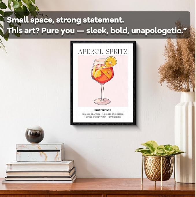 Aperol Spritz wall art, cocktail recipe list, kitchen bar wall decor, matte finish framed canvas print, cocktail bar poster, for kitchen home bar housewarming gift, 12x15 inch
