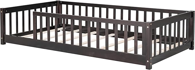 Bellemave Twin Size Kids Montessori Floor Bed,Twin Floor Bed Frame with Slats,Solid Wood Twin Bed Frame for Girls Boys,White