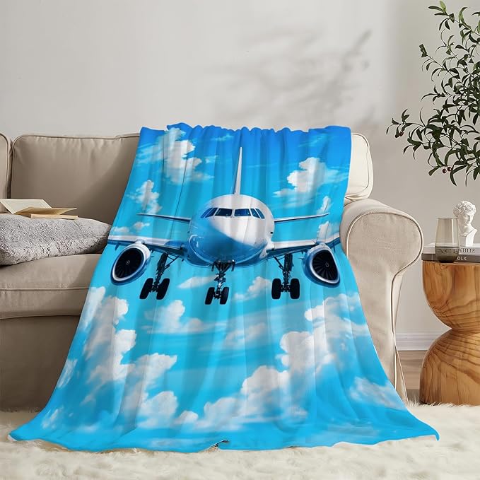 Airplane Blanket for Boys Pilot Plane Throw Blanket Aircraft Soft Cozy Fleece Fuzzy Stuffed Plush Flannel Gifts for Girls Women Kids Adults 40''x50''