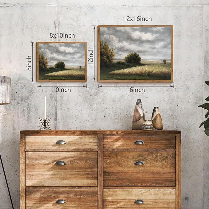 OIQArtOIQ Vintage Landscape Canvas Wall Art Framed Natural Scenery Painting Artwork Prints France Country Wilderness Farmhouse Decor Pictures Kitchen Bedroom Living Room Bathroom