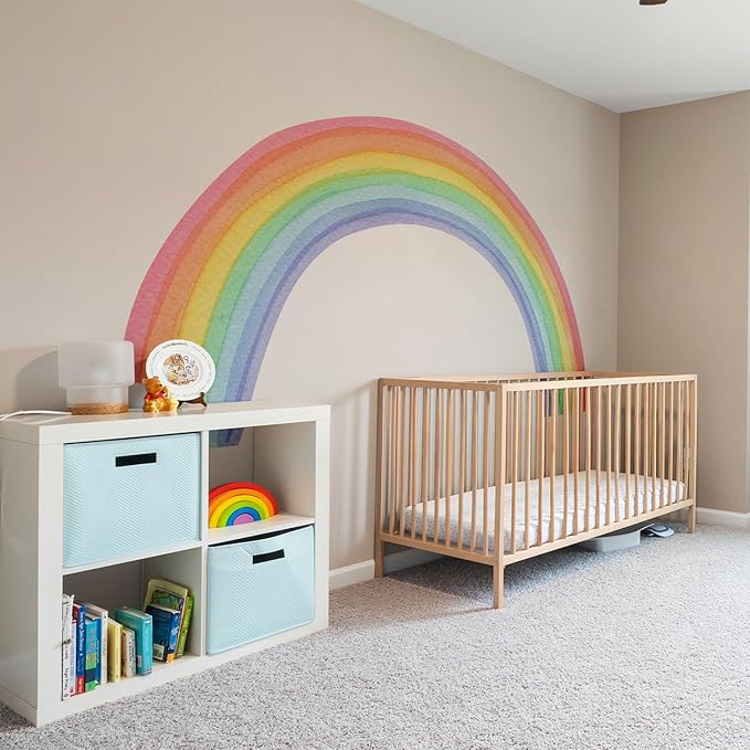 Watercolor Rainbow, Sun, Polka Dots Wall Decal for Kids Room, Nursery, Baby Room Decor, Polka Dots Mural, Rainbow Wallpaper (Rainbow, XLarge)