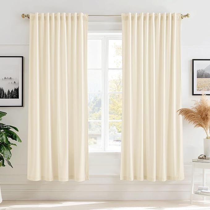 StangH Velvet Curtains Ivory White, Thermal Insulated Room Darkening Drapes for Bedroom, Living Room, Home Theater, with Hook Tape Top, 2 Panels, 52 x 72 inches