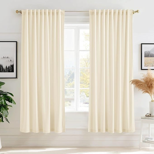 StangH Velvet Curtains Ivory White, Thermal Insulated Room Darkening Drapes for Bedroom, Living Room, Home Theater, with Hook Tape Top, 2 Panels, 52 x 72 inches