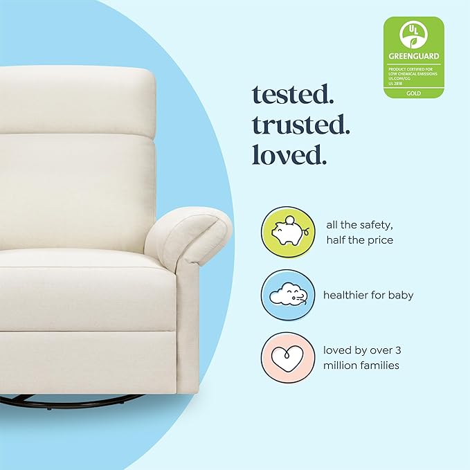 Davinci Suzy Flex Nursery Recliner and Swivel Glider with Adjustable Headrest and Armrests, High Pillowback in Vanilla | GREENGUARD Gold, FSC, CertiPUR-US® Certified