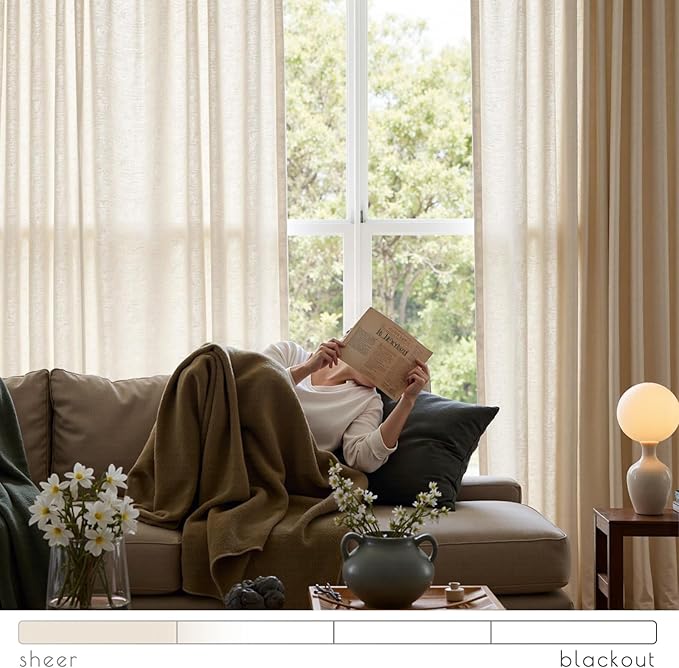 jinchan Beige Linen Blend Curtain 108 Inches Extra Long 1 Panel for Bedroom Living Room, Light Filtering 84 Inches Wide Natural Farmhouse Drape with Rod Pocket Back Tab (84W x 108L, Ecru)