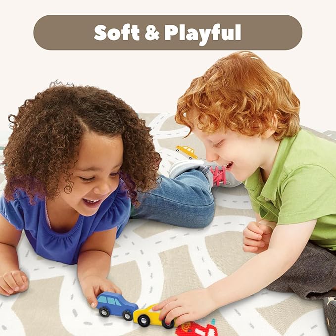 STARUIA Small Kids Rug for Kids Room, 3'x5' Washable Road Rug for Baby Nursery, Non-Slip Car Rugs for Playroom, Tan Traffic Play Mat Soft Fun Rugs for Boys Girls Dorm Toy Room Tent
