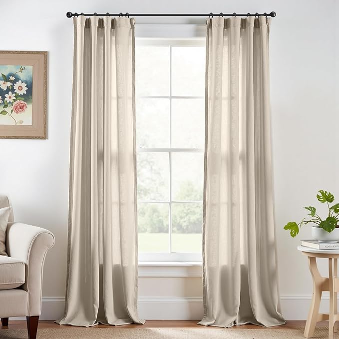 jinchan Linen Blend Clost Curtains 96 inch Length 2 Panels for Bedroom Living Room, Light Filtering 38 inch Wide Farmhouse Drapes with Rod Pocket Back Tab(38W x 96L, Oat)
