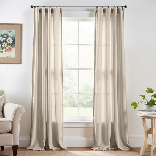 jinchan Linen Blend Clost Curtains 90 inch Length 2 Panels for Bedroom Bathroom, Farmhouse Country Cottage Core Style 38 inch Wide Drapes with Rod Pocket Back Tab(38W x 90L, Oat)