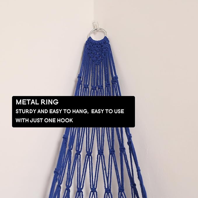 Stuffed Animal Storage Toy Hammock Corner Hanging Net for Stuff Animal Storage Macrame Toy Display Plushie Toy Holder-Wall Hanging Net for Kid Bedroom Decor Playroom Organizer (Blue XL)