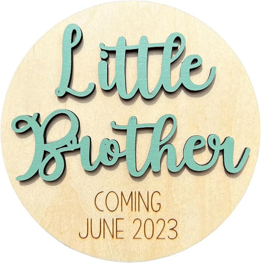 Baby Coming Soon Announcement Personalized Sign with date, Pregnancy Announcement plaque, maternity photo prop, Baby Announcement Sign (Little Brother/Sister)