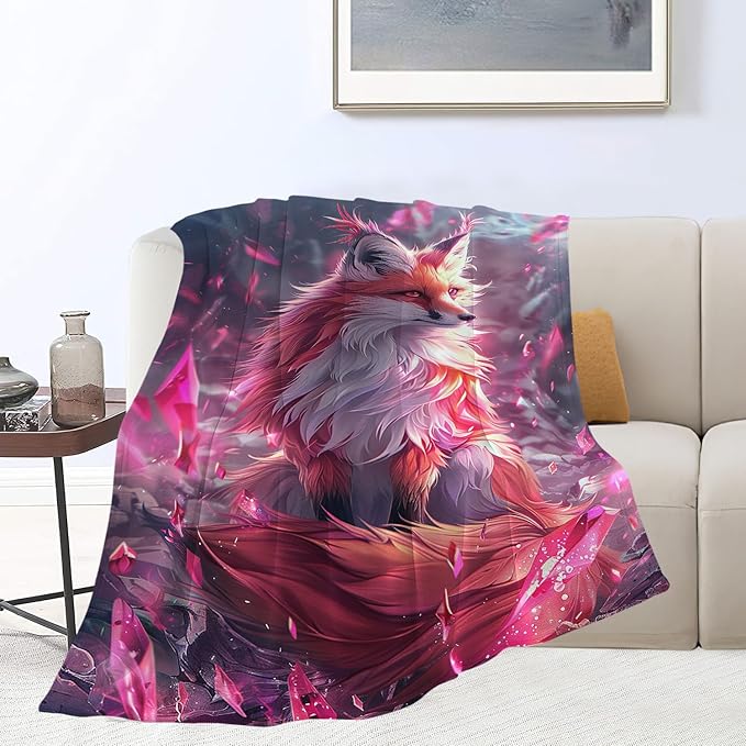 Fox Blanket Foxes Throw Blanket Animals Flannel Stuff Merch Cozy Decor Fleece Plush Fuzzy Warm Soft Lightweight Bedding Gifts for Fox Lover Women Men Girl Boy Couch 60"X50"