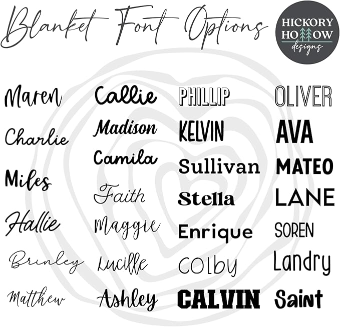 Hickory Hollow Designs Personalized Name Blanket, Choice of Color & Font, Customized Minky Throw Blankets, Couch & Bedroom Decor, Fluffy Soft & Warm Bedspread, Minimalist, (Monochrome, 50" x 60")