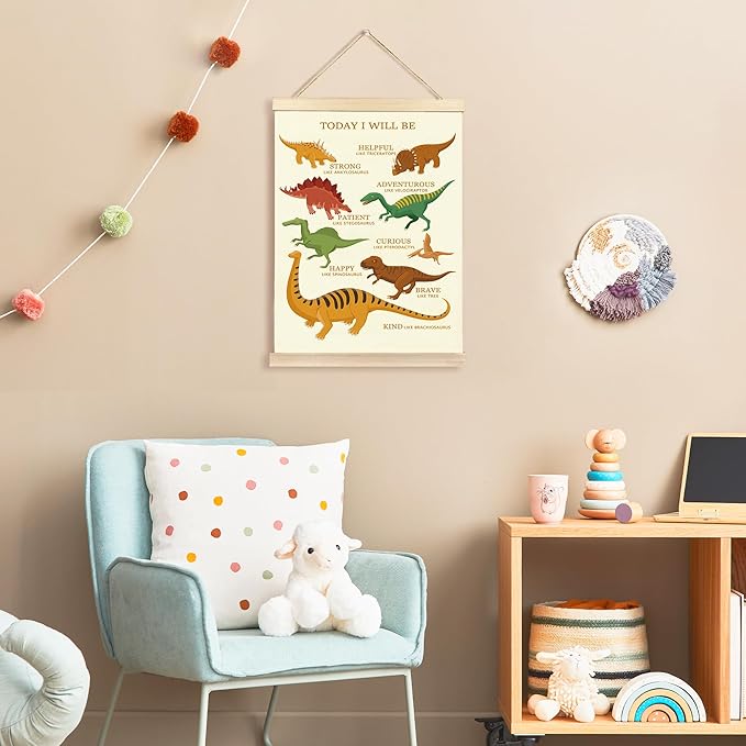Hiuwevt Motivational Dinosaur Poster Hanger Frame, Dinosaur Room Decor for Boys, Positive Affirmations Dinosaurs Wall Art Decor for Classroom Kids Boys Room Nursery Home, 12x16 Inch