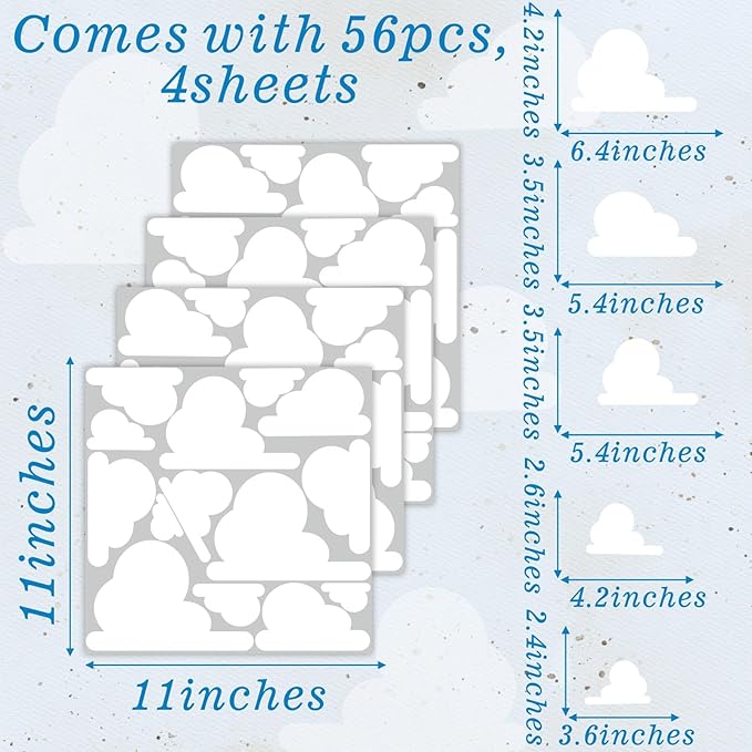 White Cloud Wall Decals Vinyl Clouds Wall Sticker Removable Cloud Decals Peel and Stick Kids Wall Stickers Removable Cute Clouds Stickers for Nursery Kid Bedroom Baby Room Playroom Decor