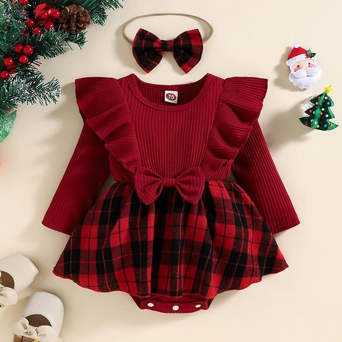 Giraropa Baby Girl Fall Winter Clothes Long Sleeve Romper Dress + Socks + Headband Newborn Infant Cute Casual Outfits