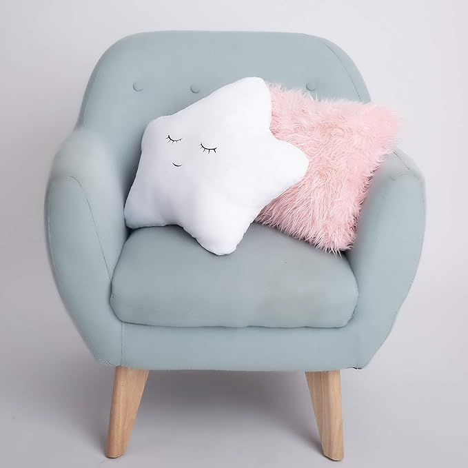 Perfectto Design Set of 2 Decorative Pillows, Toddler Room. Star Fluffy White Embroidered and Furry Pink Faux Fur Soft and Plush Girls Pillows – Throw Pillows for Kid’s Bedroom Décor