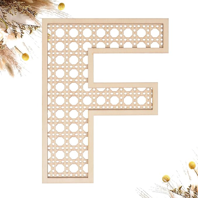 Wooden Rattan Letters 8 inch Wood Letters F for Wall Decor Crafts Boho Nursery Decor for Baby Shower Wedding Bedroom Name Signs Large Rustic Letter Home Decoration