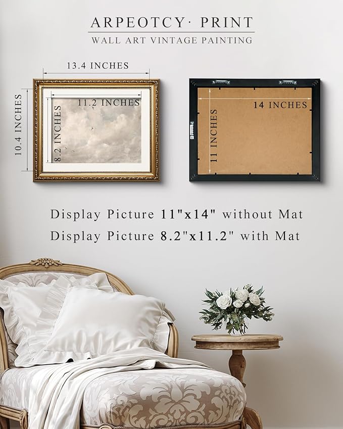 ARPEOTCY Vintage Gold Framed Wall Art, 13x16 inch Classic Sky Clouds Study Pictures Paintings, Vintage Room Decor, Wall Decor for Living Room Bedroom, Canvas Prints Antique Frame for Home Decoration